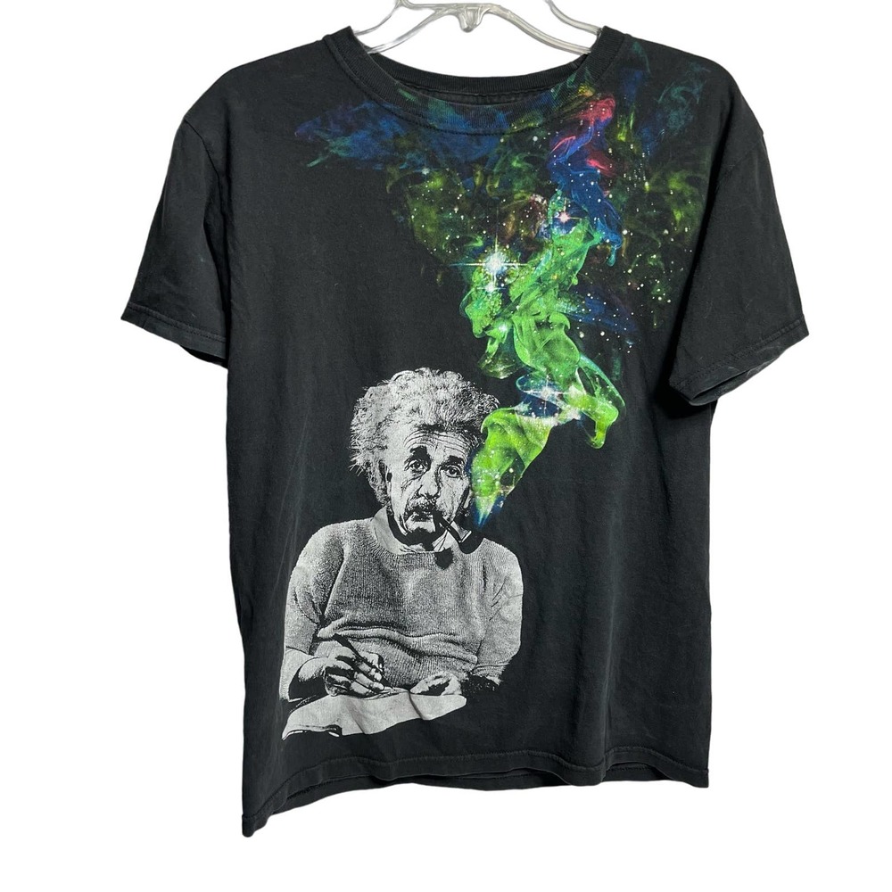 Albert Einstein Dinosaur Men's Small Black Graphic T-Shirt